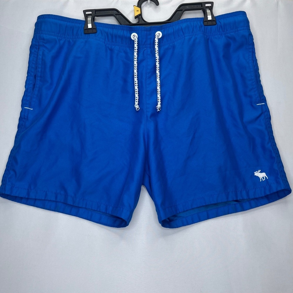 Abercrombie & Fitch Mens XL Royal Blue Swim Trunks Moose Logo Mesh Lined Shorts